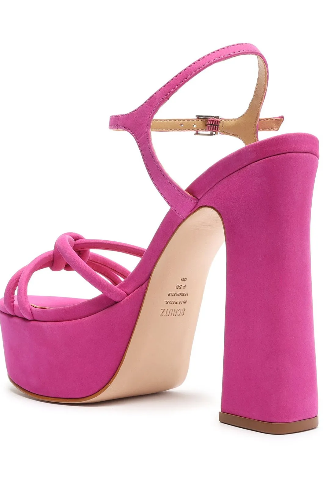 Schutz Picca Pink Suede Ankle Strap Open Toe Chunky High Heel Platform Sandals