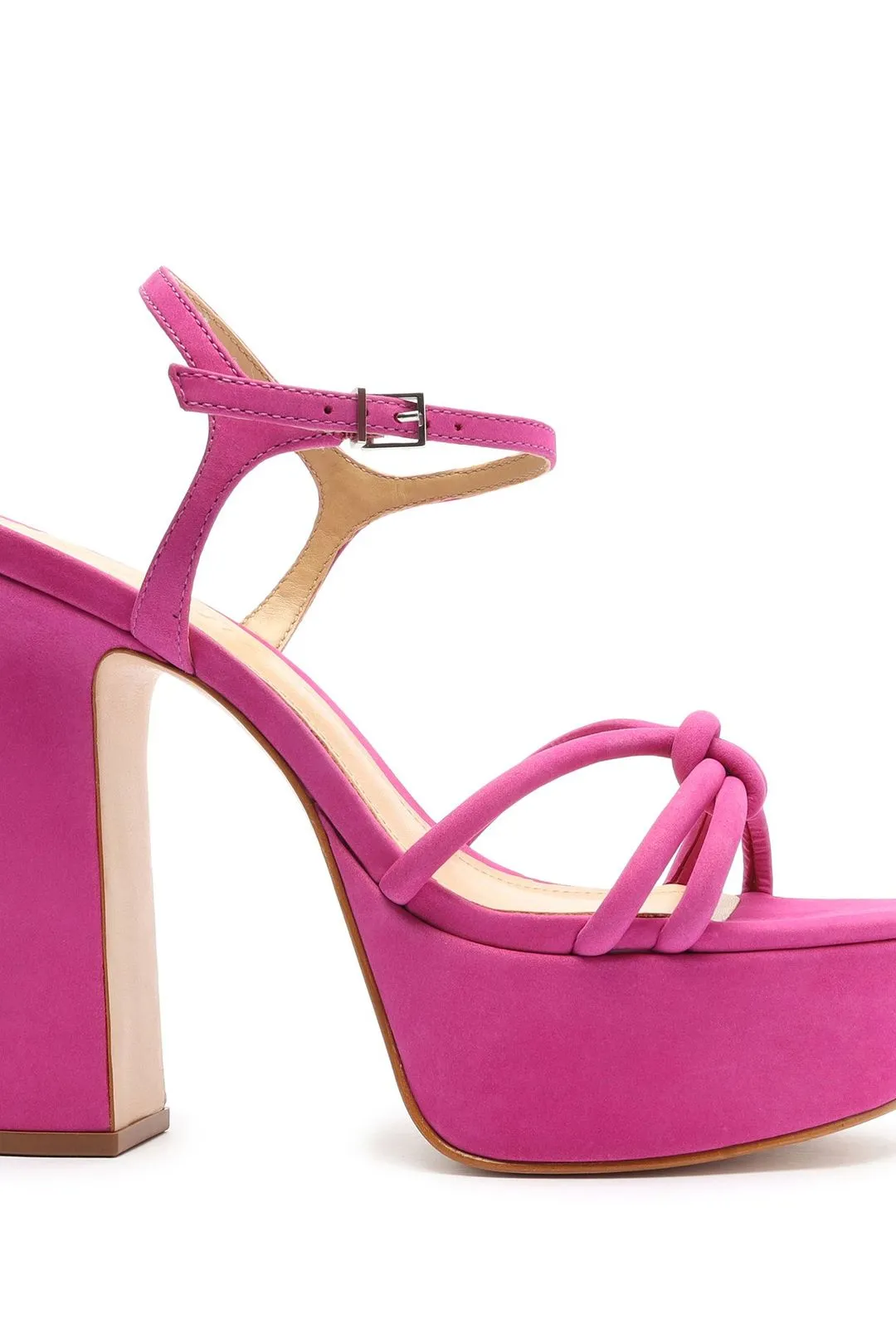 Schutz Picca Pink Suede Ankle Strap Open Toe Chunky High Heel Platform Sandals
