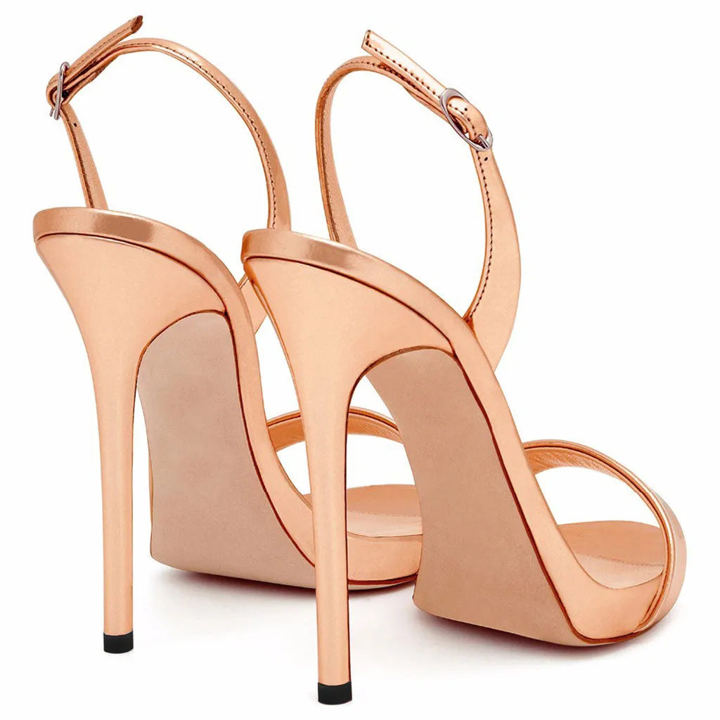 Sexy Patent Leather Round Toe Stiletto Halter SlingBack Sandals - Champagne