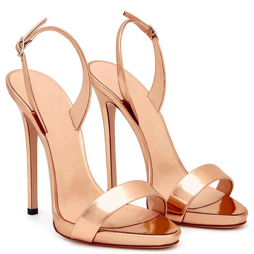Sexy Patent Leather Round Toe Stiletto Halter SlingBack Sandals - Champagne
