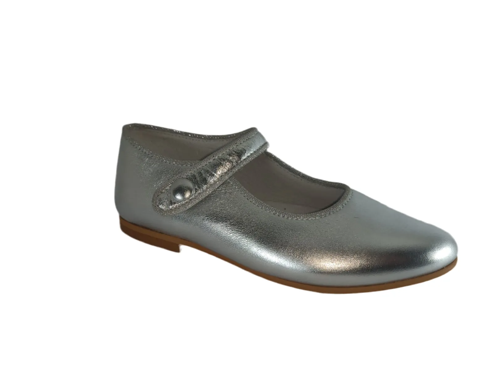 Shawn & Jeffery Girls Silver Leather Classic Button Mary Jane