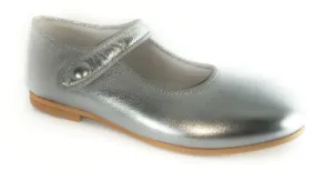 Shawn & Jeffery Girls Silver Leather Classic Button Mary Jane