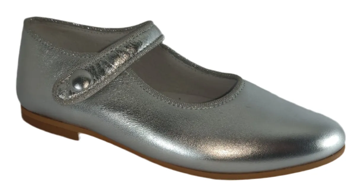 Shawn & Jeffery Girls Silver Leather Classic Button Mary Jane