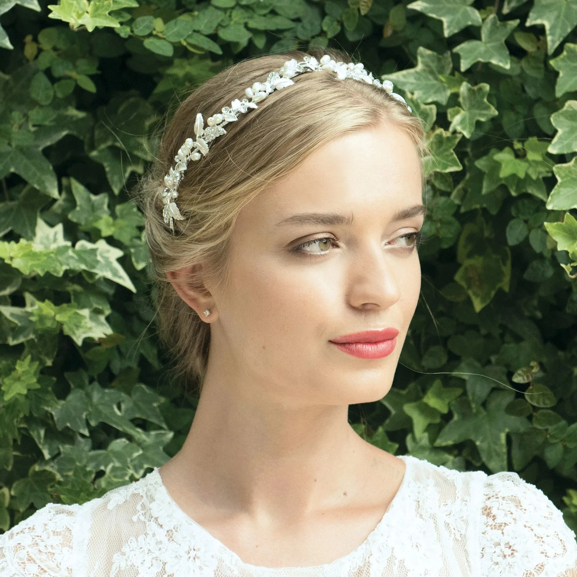 Silver Bridal Hair Vine with Crystals & Pearls By Ivory & Co, FUCHSIA
