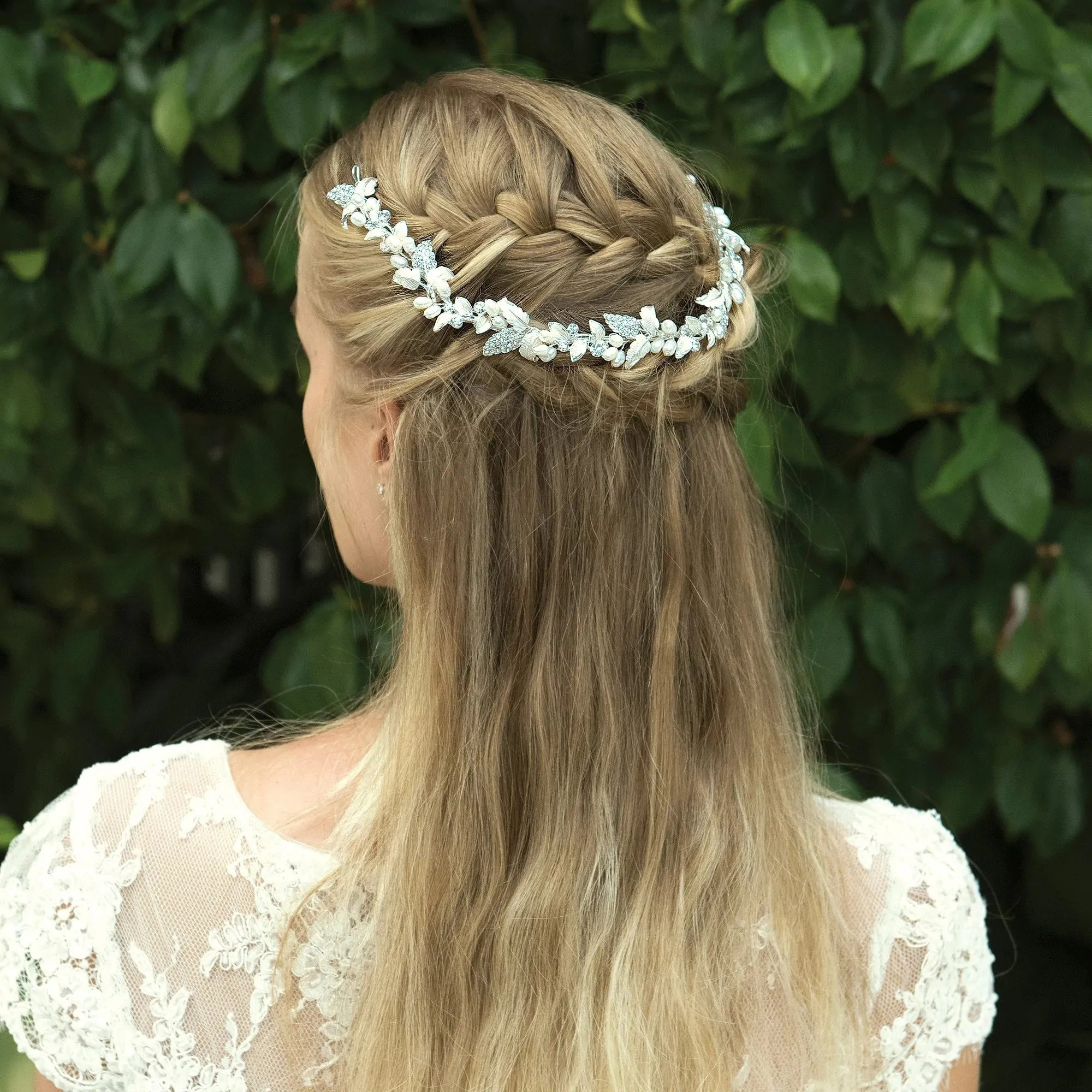 Silver Bridal Hair Vine with Crystals & Pearls By Ivory & Co, FUCHSIA