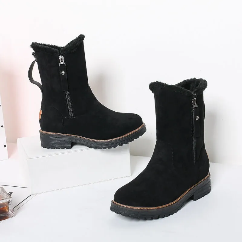Snow Round Toe Zipper Low Heel Fur Boots