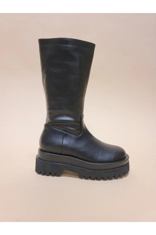 Soft Faux Leather Taupe Mid Calf Platform Boots