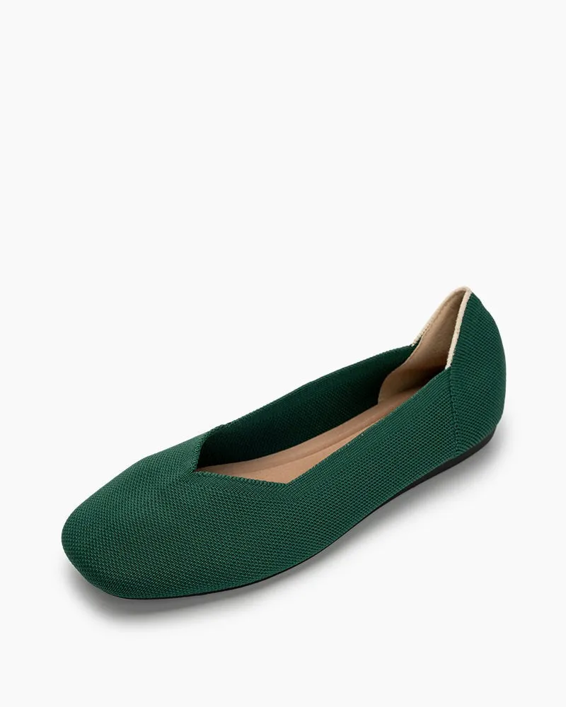 Solid Color V-Cut Square Toe Ballet Flats
