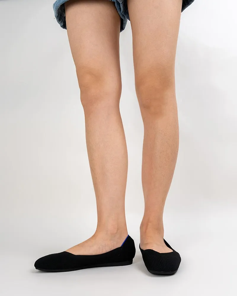 Solid Color V-Cut Square Toe Ballet Flats