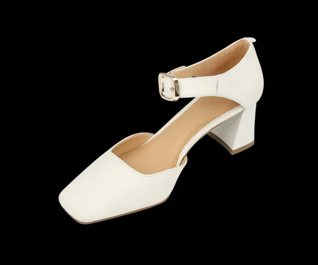 Square Toe Buckle Strap Suede Mary Janes