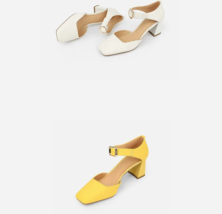 Square Toe Buckle Strap Suede Mary Janes