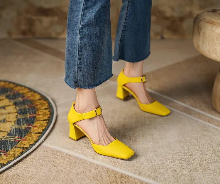 Square Toe Buckle Strap Suede Mary Janes