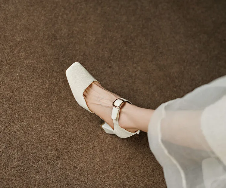 Square Toe Buckle Strap Suede Mary Janes