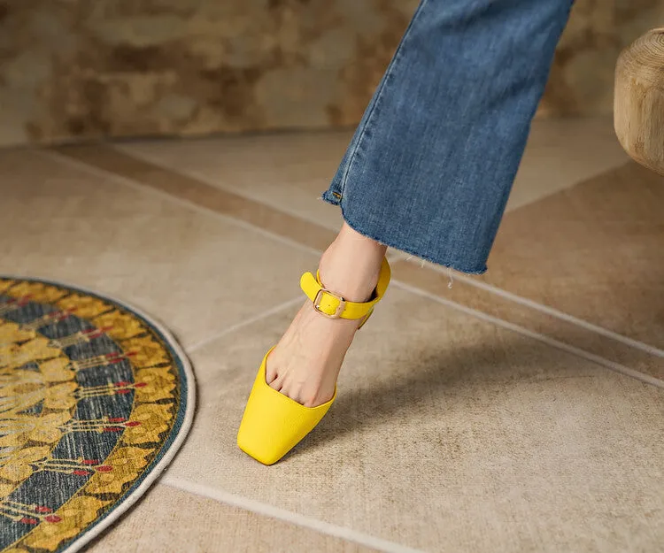 Square Toe Buckle Strap Suede Mary Janes