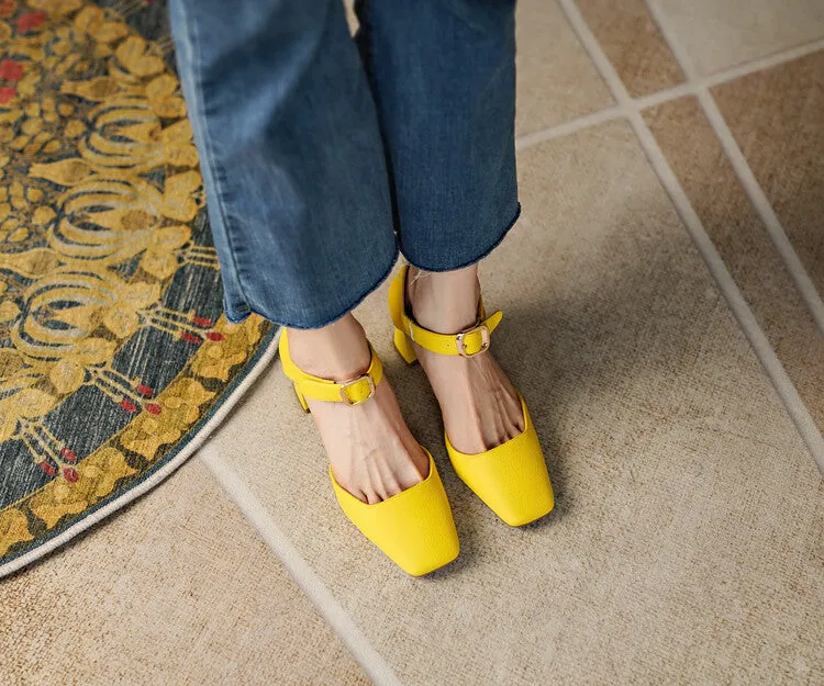 Square Toe Buckle Strap Suede Mary Janes