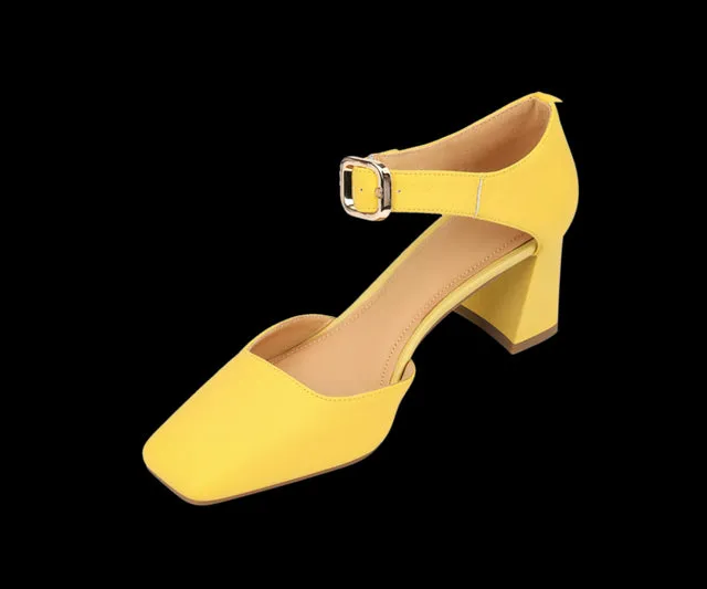Square Toe Buckle Strap Suede Mary Janes