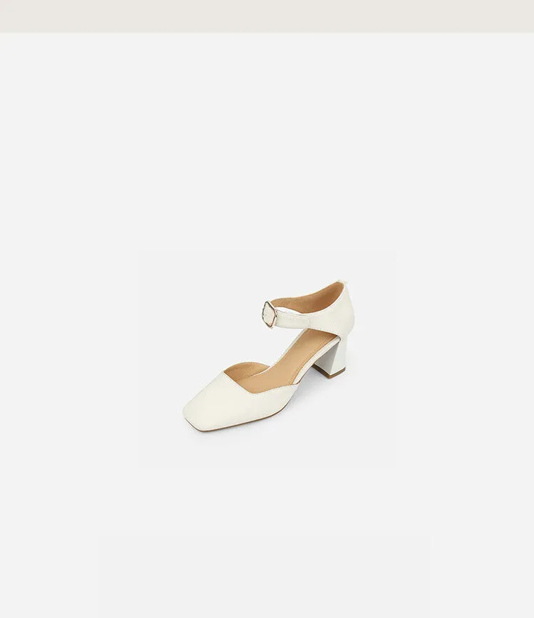 Square Toe Buckle Strap Suede Mary Janes
