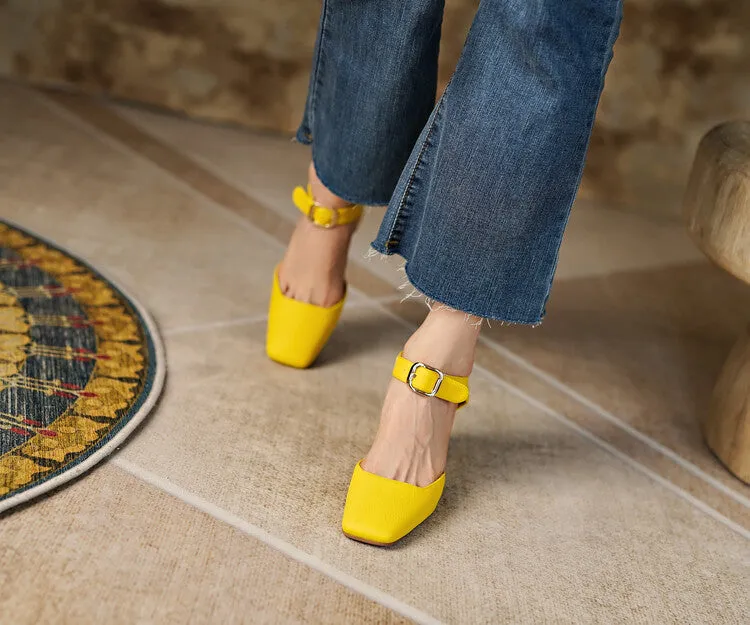 Square Toe Buckle Strap Suede Mary Janes