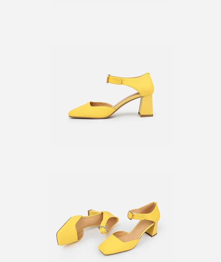 Square Toe Buckle Strap Suede Mary Janes