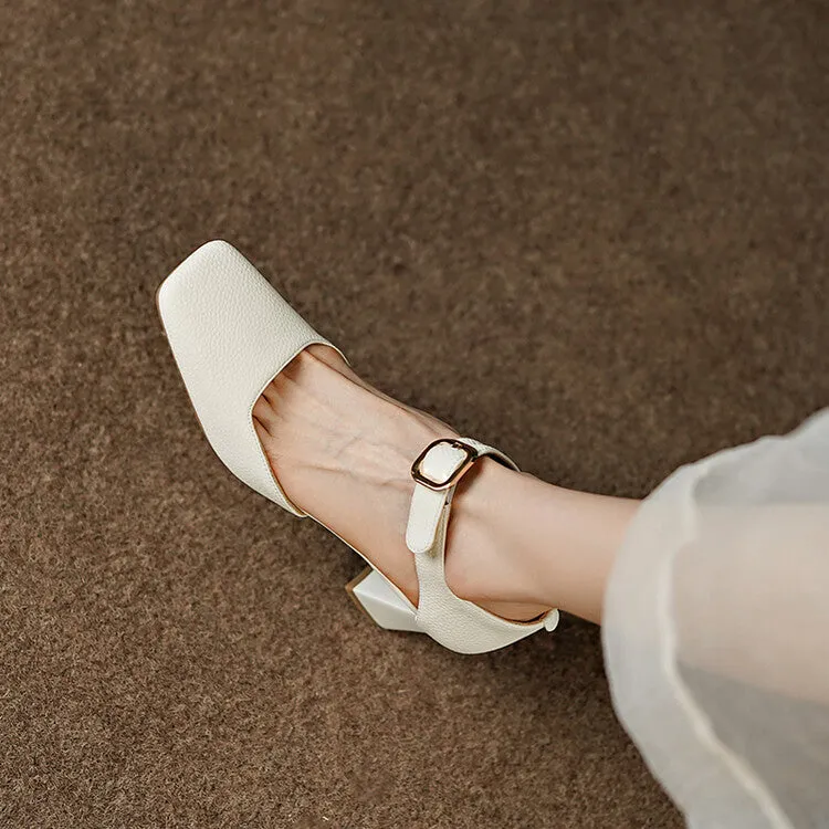 Square Toe Buckle Strap Suede Mary Janes