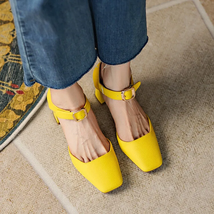 Square Toe Buckle Strap Suede Mary Janes