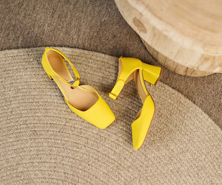 Square Toe Buckle Strap Suede Mary Janes