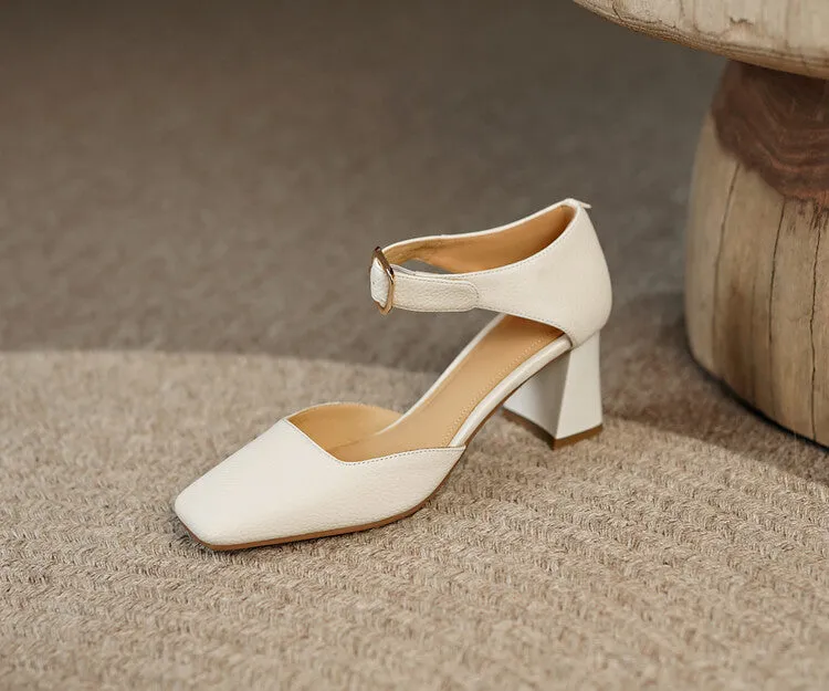 Square Toe Buckle Strap Suede Mary Janes