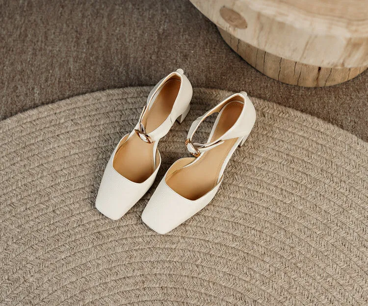 Square Toe Buckle Strap Suede Mary Janes