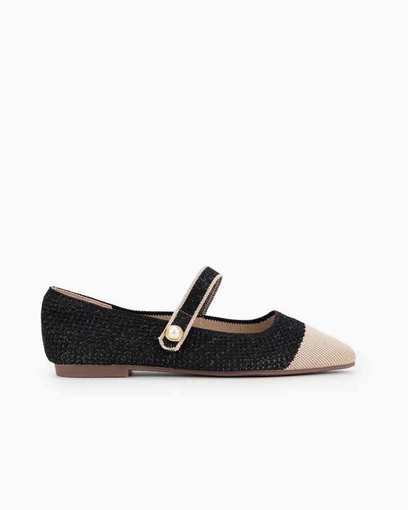 Square Toe Mary Jane Multi-color Flats (Pearl)