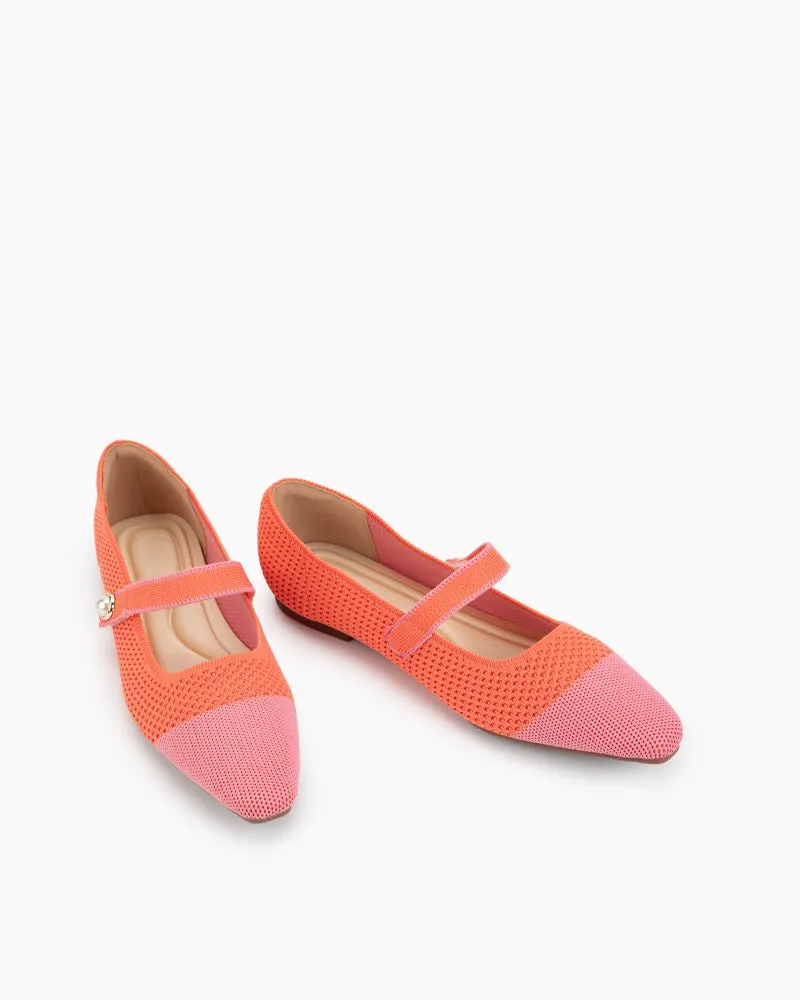 Square Toe Mary Jane Multi-color Flats (Pearl)