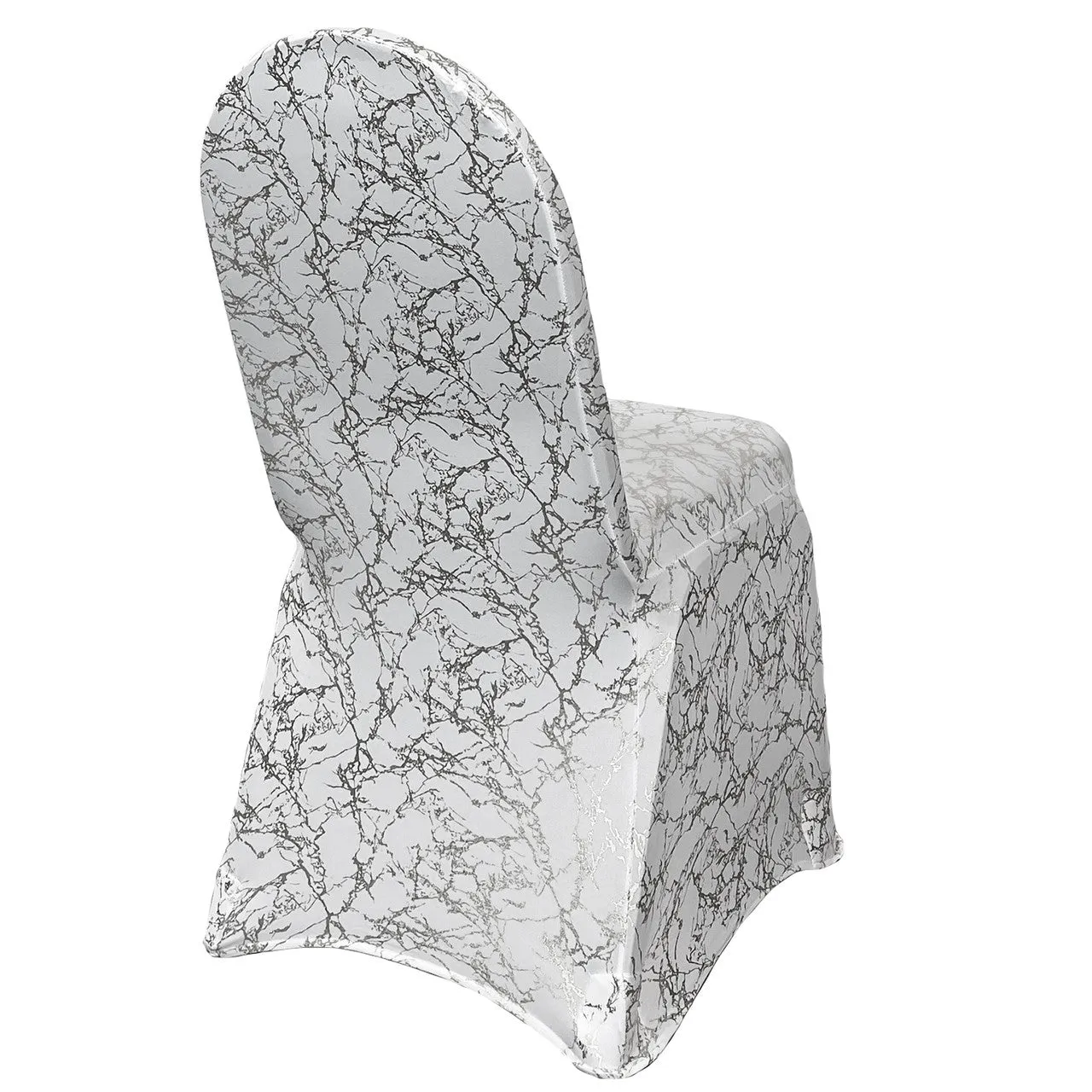 Stretch Spandex Banquet Chair Cover White With Silver Marbling