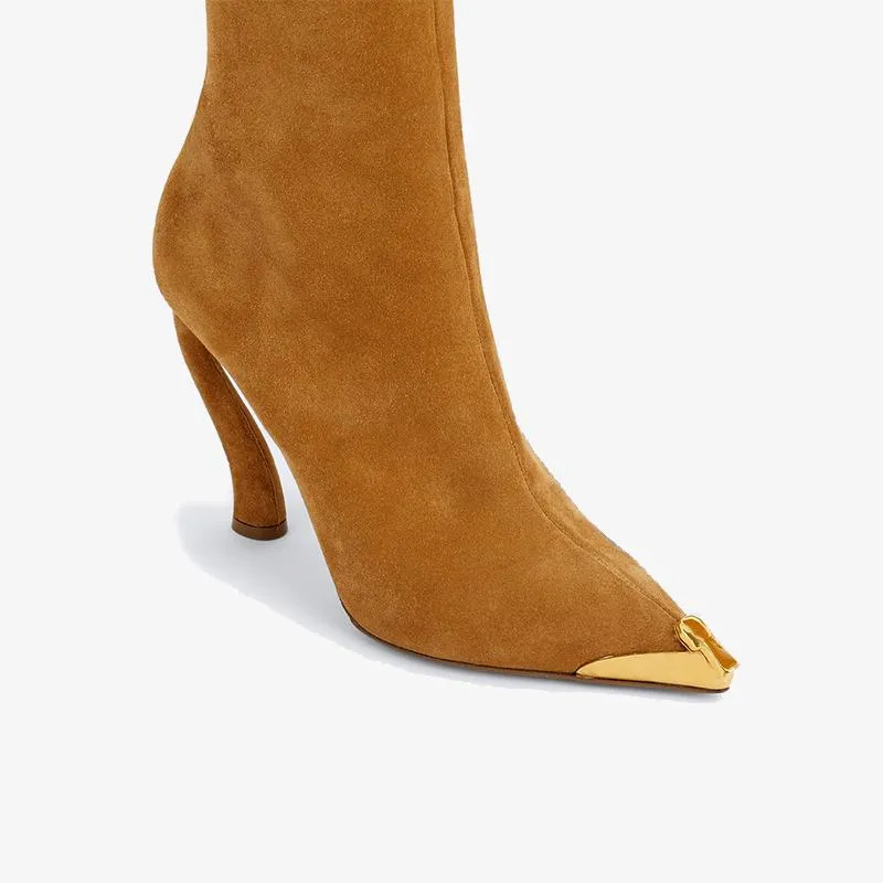 Suede Ankle Boots with Gold Toe Cap