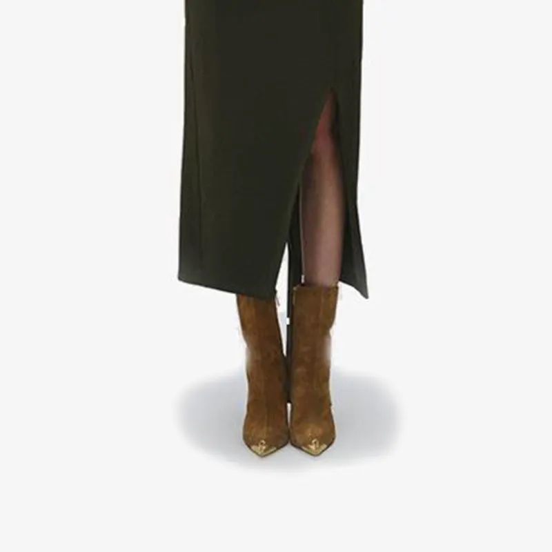 Suede Ankle Boots with Gold Toe Cap