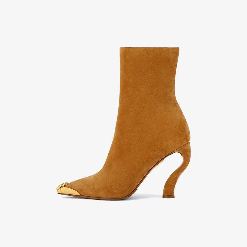 Suede Ankle Boots with Gold Toe Cap
