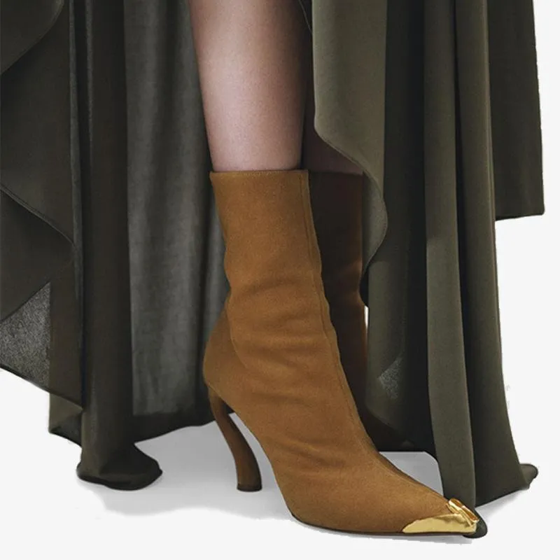 Suede Ankle Boots with Gold Toe Cap
