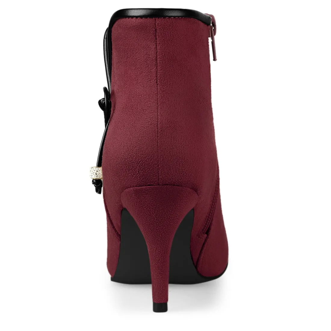 Suede Bow Decor Pointed Toe Stiletto Heel Ankle Boots