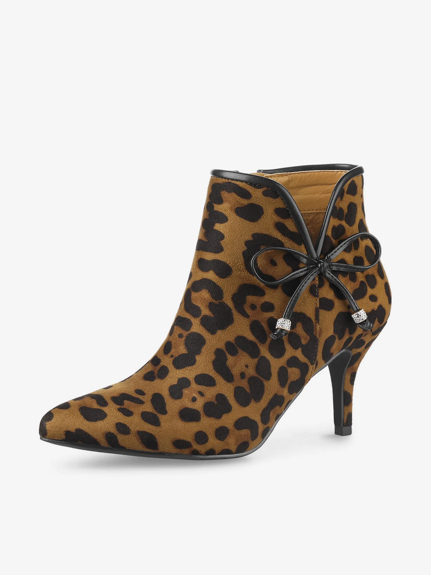 Suede Bow Decor Pointed Toe Stiletto Heel Ankle Boots