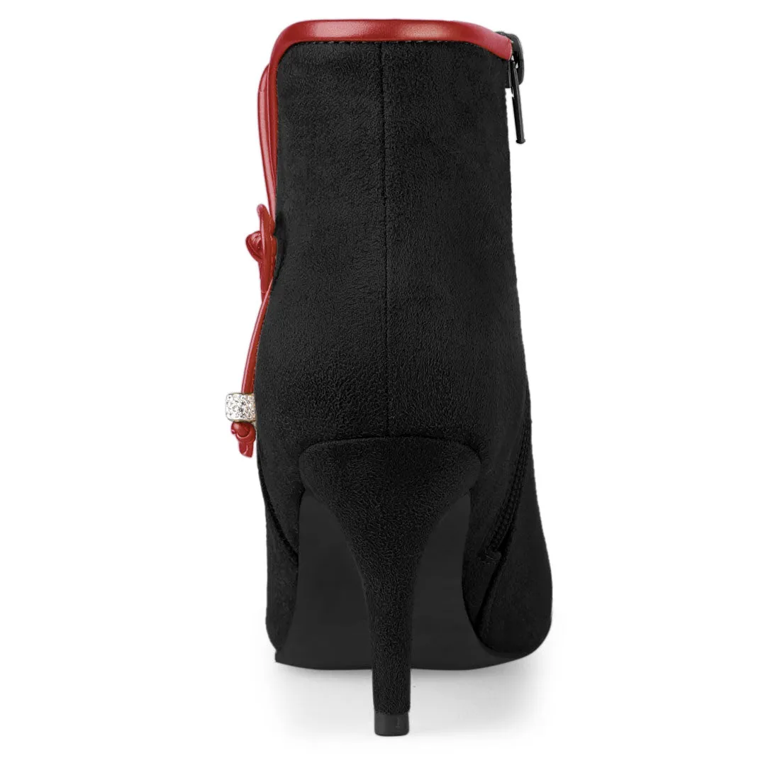 Suede Bow Decor Pointed Toe Stiletto Heel Ankle Boots