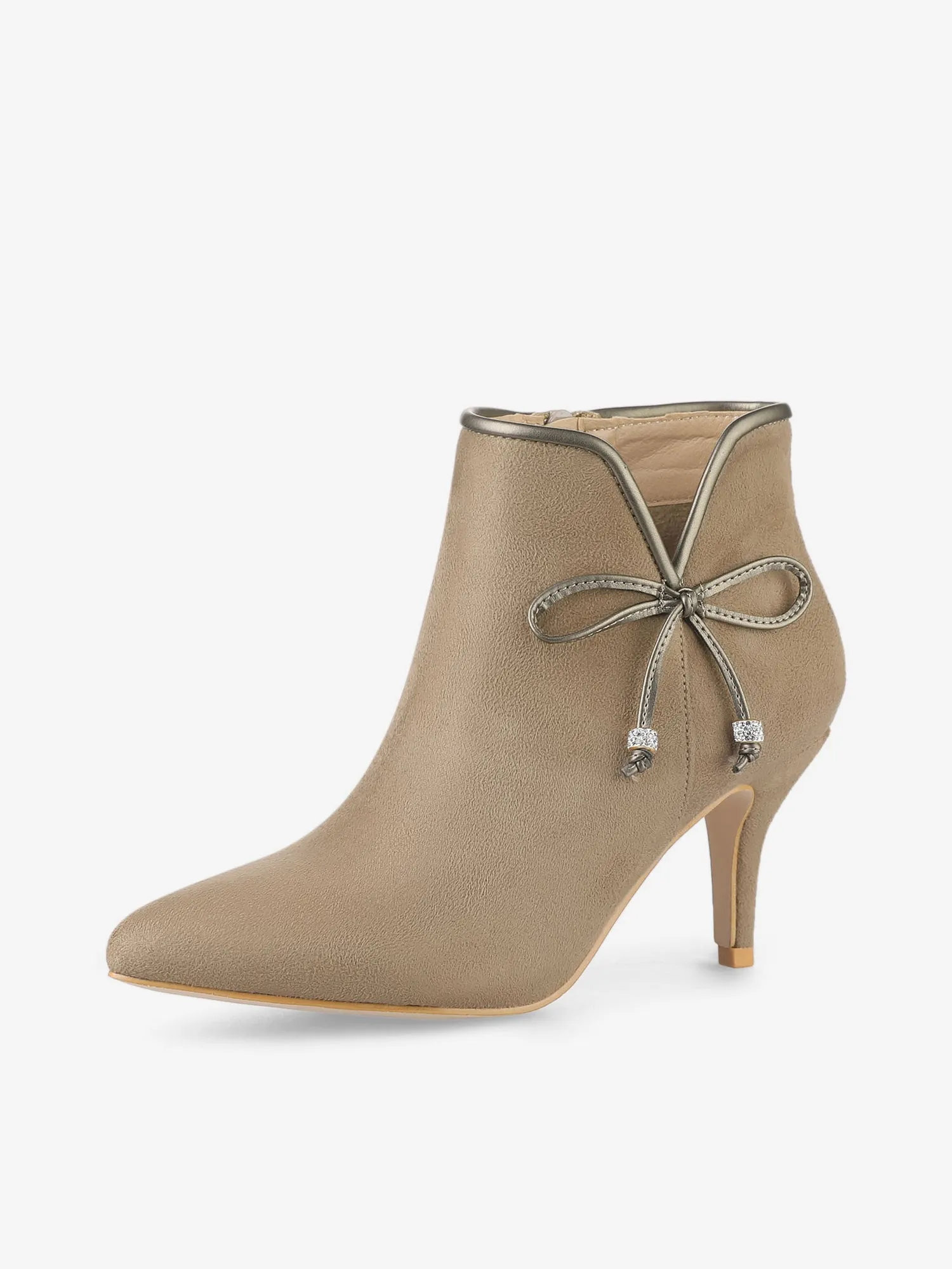 Suede Bow Decor Pointed Toe Stiletto Heel Ankle Boots