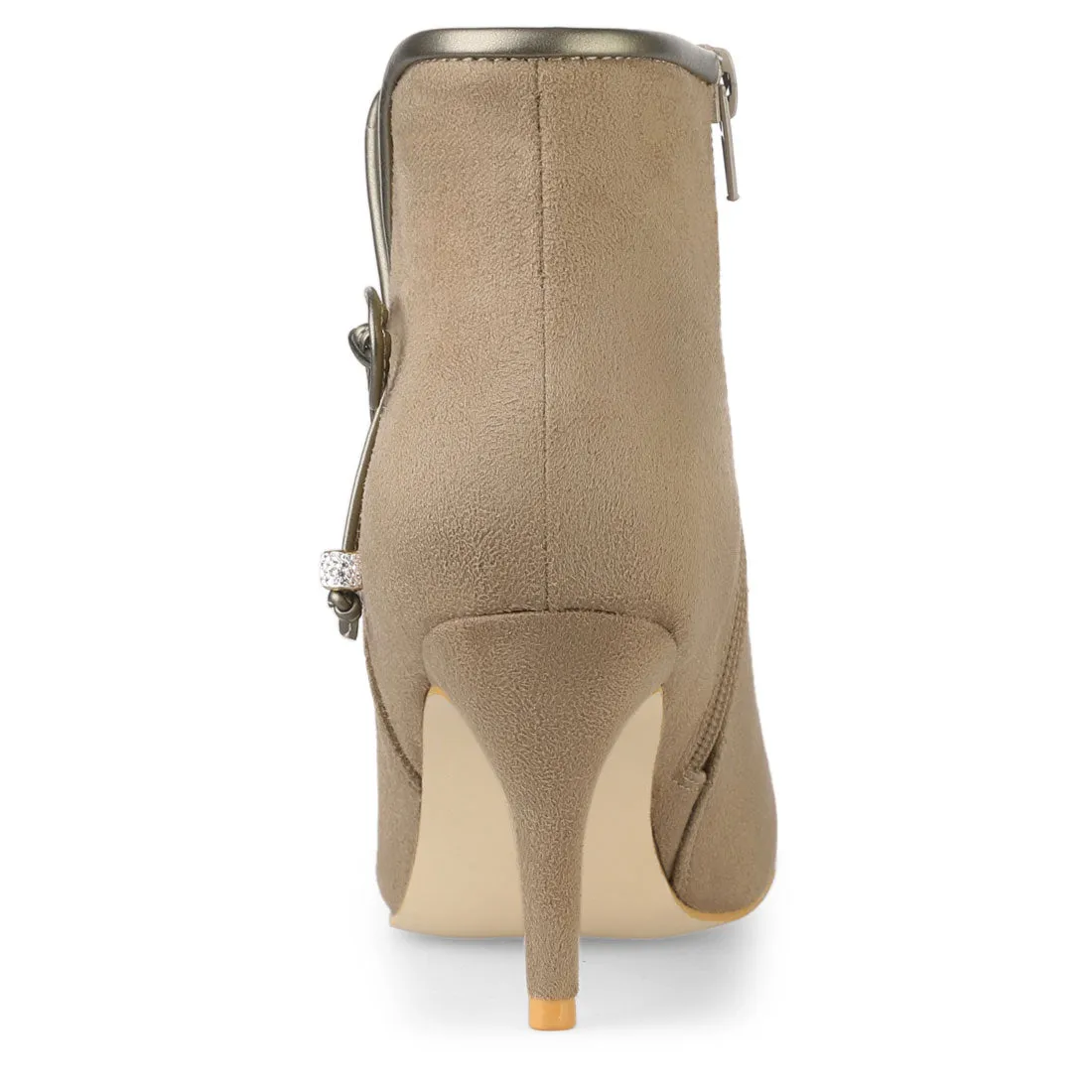 Suede Bow Decor Pointed Toe Stiletto Heel Ankle Boots