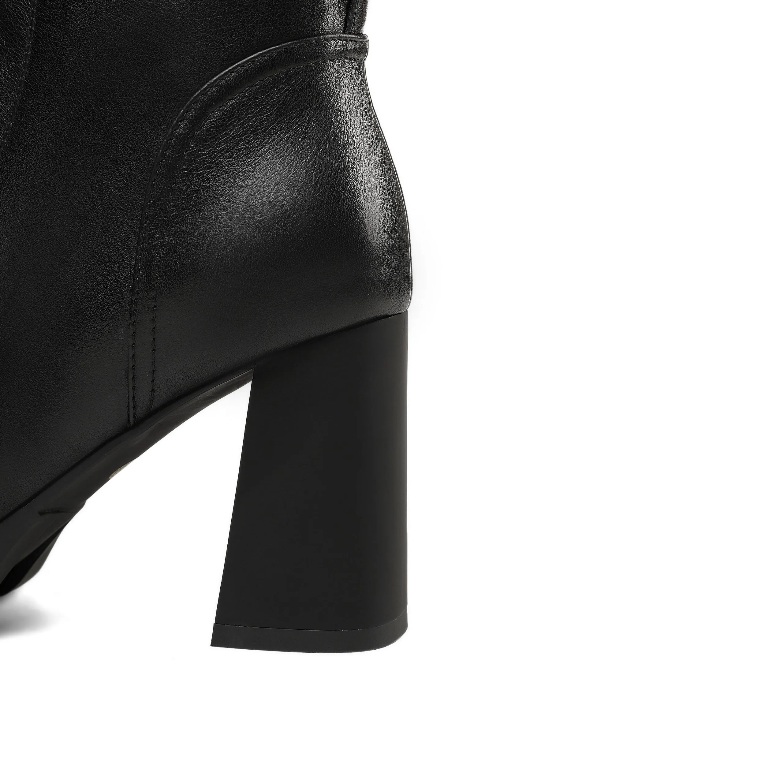 TinaCus Women's Round Toe Genuine Leather Selftie Zip Up Hnadmade High Chunky Heels Boots with Buckle
