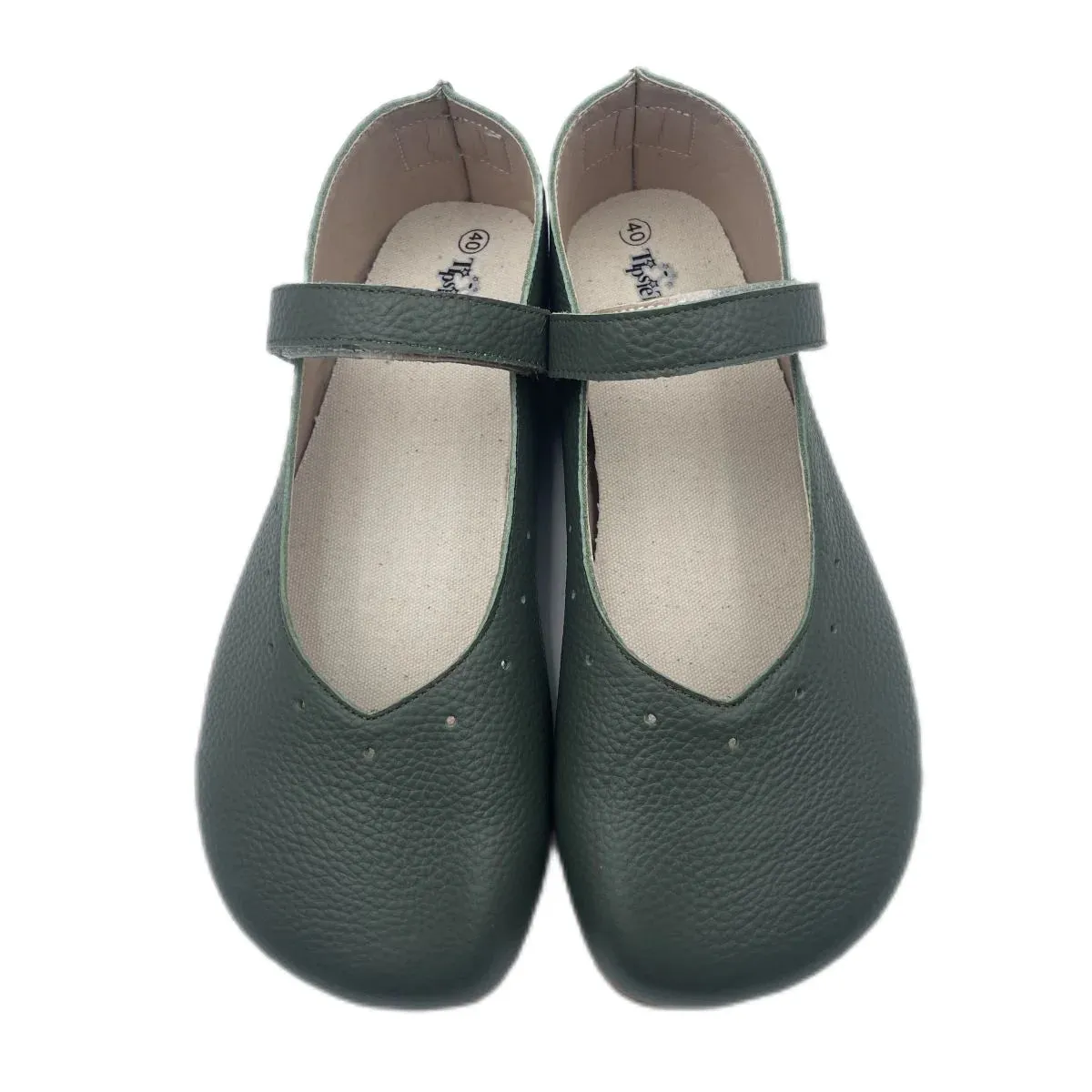 Tipsietoes Barefoot Genuine Leather Ballerina Mary Jean Women with Flat Soft Sole Zero Drop Wider Toes Box