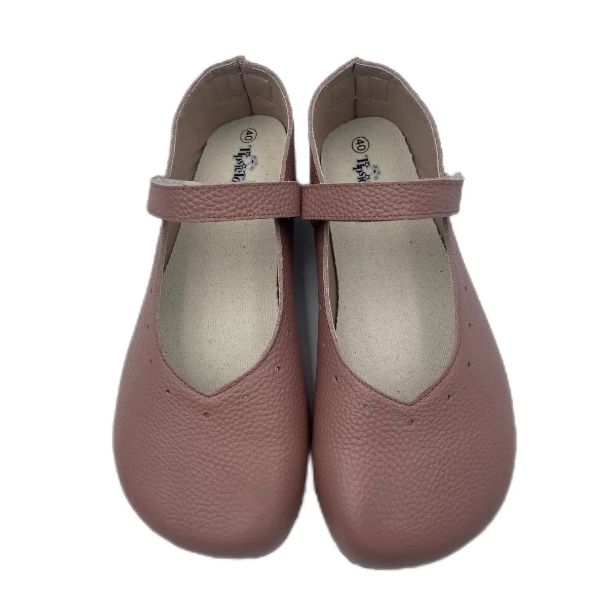 Tipsietoes Barefoot Genuine Leather Ballerina Mary Jean Women with Flat Soft Sole Zero Drop Wider Toes Box