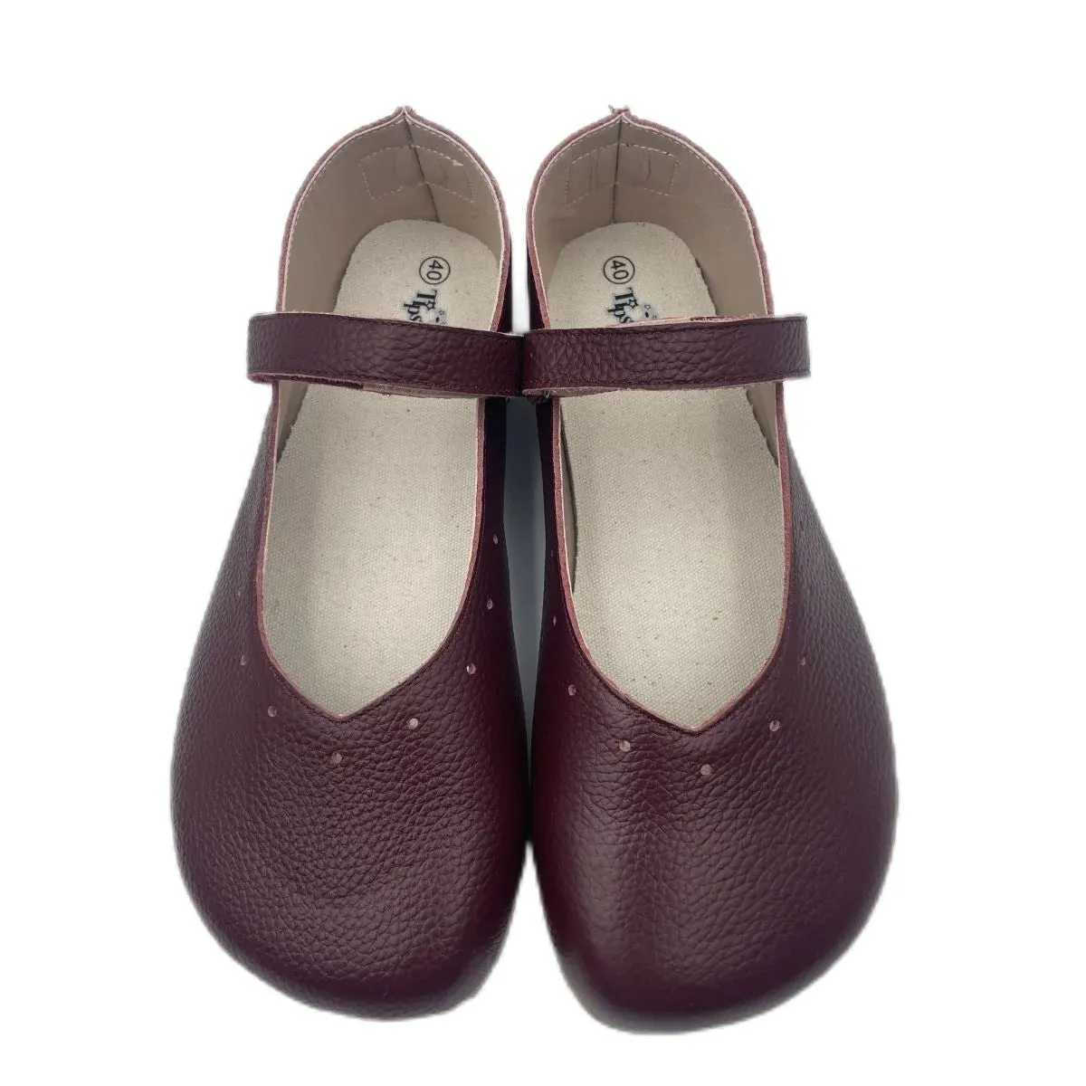 Tipsietoes Barefoot Genuine Leather Ballerina Mary Jean Women with Flat Soft Sole Zero Drop Wider Toes Box
