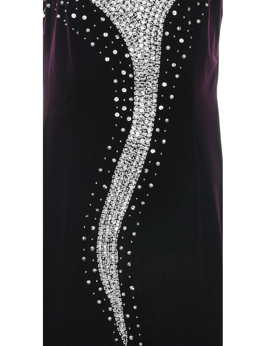 Velvet Embellished  Evening Dress - M