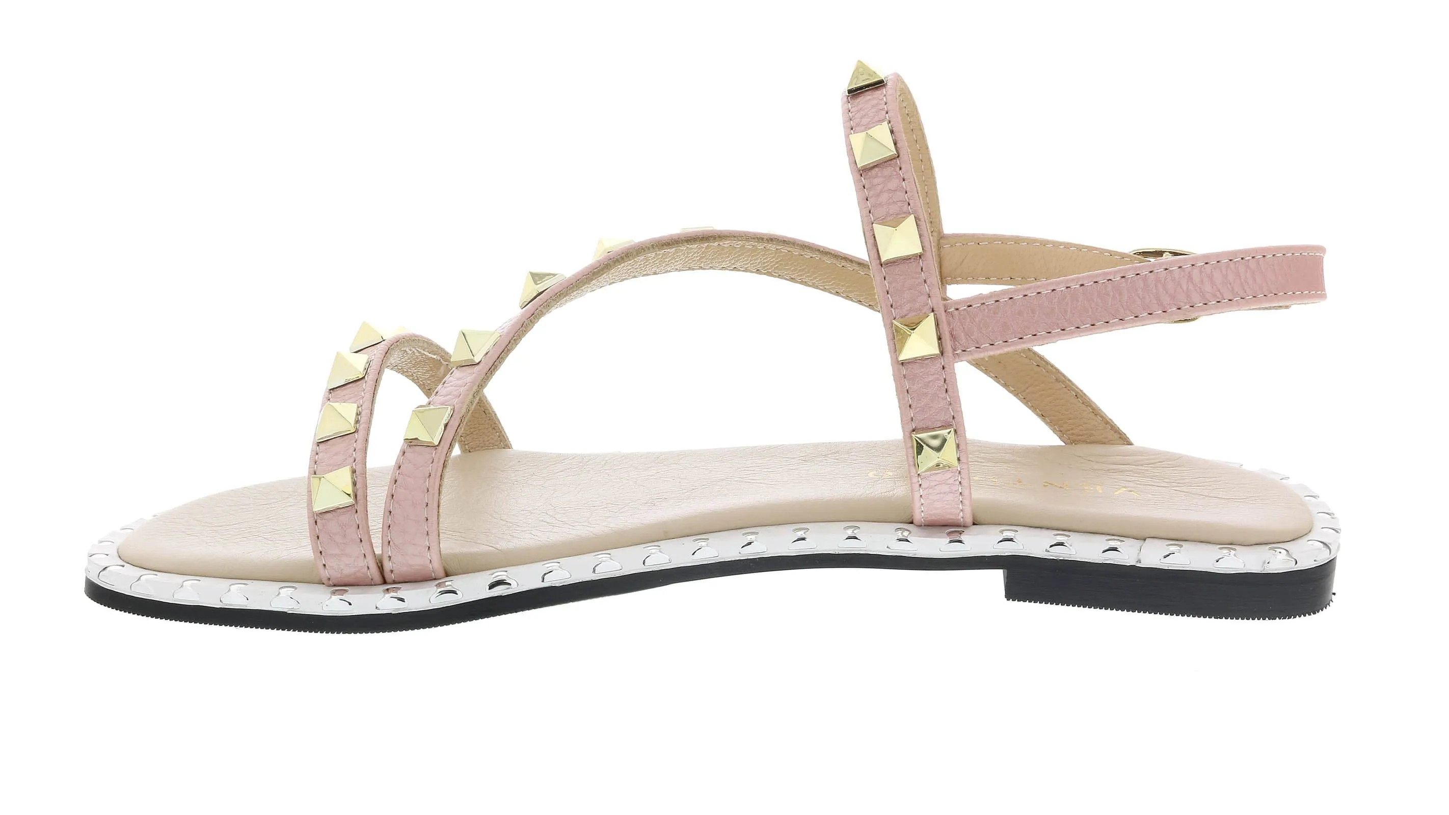 Ventutto Powder Pink Riveted Embellished Strappy Sandals-