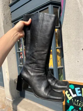 Vintage Black Leather Mid Calf Boots size 6