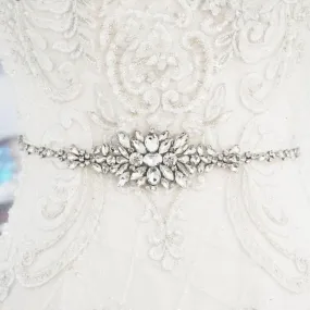Vintage Inspired Crystal Bridal Belt, Wedding Dress Belt, Organza Sash 7390