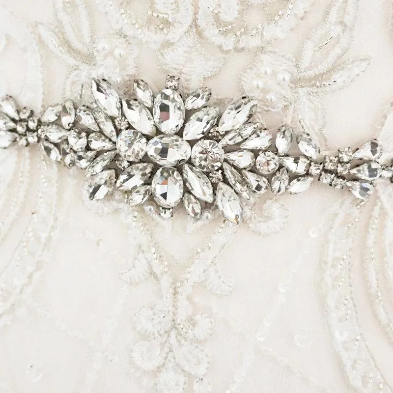 Vintage Inspired Crystal Bridal Belt, Wedding Dress Belt, Organza Sash 7390