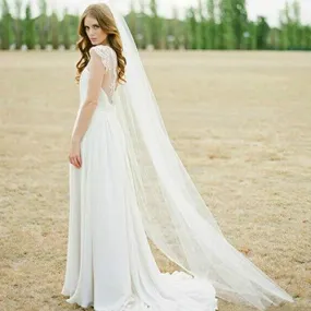 Wedding Veil Comb Bridal Cathedral Veil 1 Tier Drop Veil Wedding Rhinestones Hair Comb for Brides, 118 Inches (118"W-118"L,White)